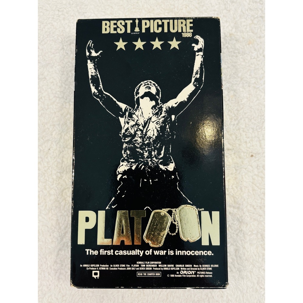 Platoon VHS 1988 Vestron Video Oliver Stone Charlie Sheen War Movie Vintage Tape